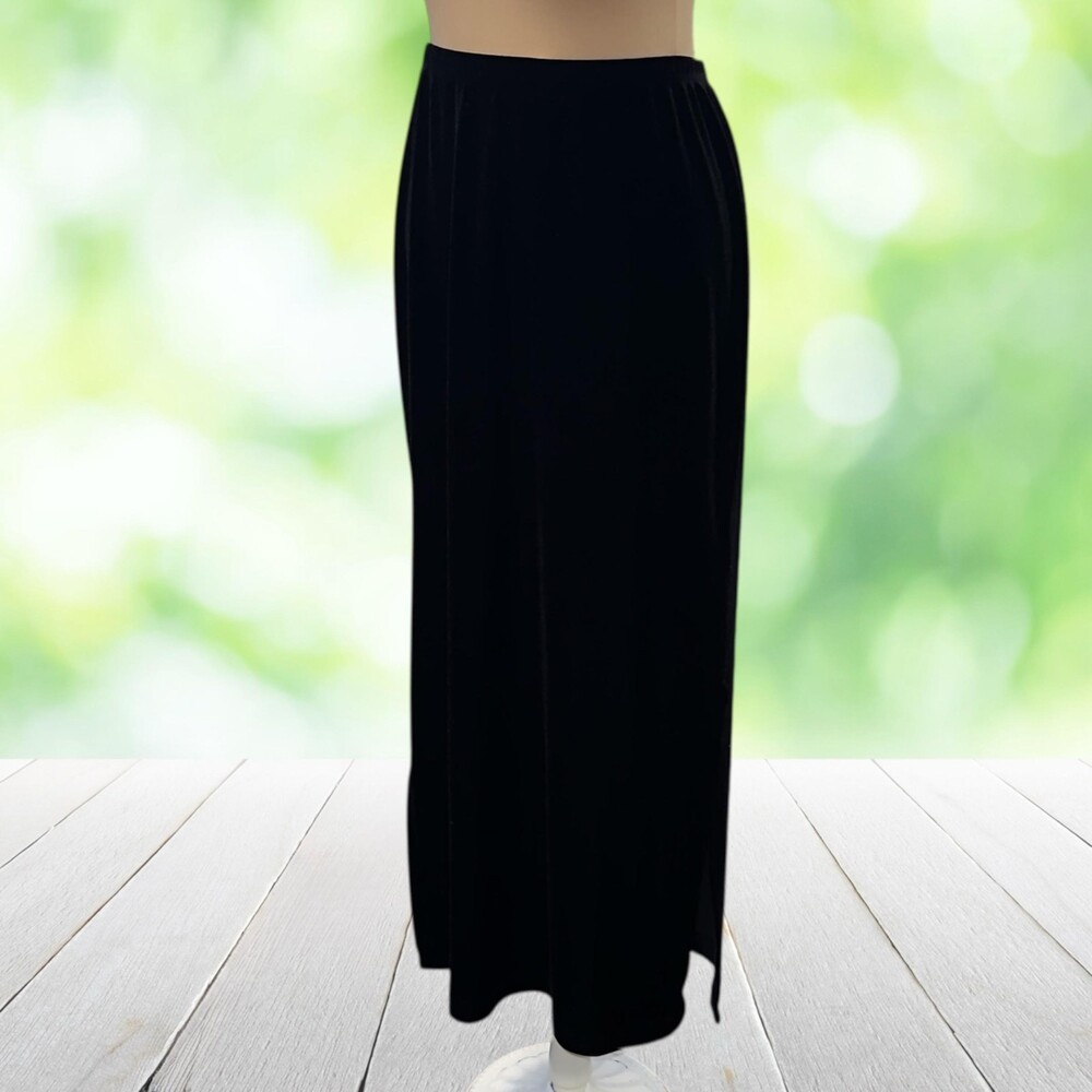 Vintage CHICOS DESIGN Black Velvet Maxi Skirt Formal Stretch 90s USA Size 1 (M)